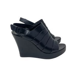 Matiko Platform Wedge Sandals - Black Leather - Size 10
